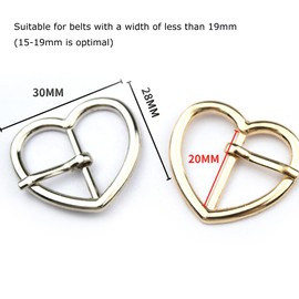 Hezhou 16 Pieces Mini Metallic Roller Heart Clasp Metal Roller Buckles Belt Buckles Metal Buckles Needle Buckles for Men and Women for Bags, Leather Belt, Shoe, Silver + Gold