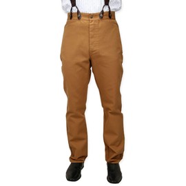 Historical Emporium Men's High Waist Classic Canvas Work Trousers, Victorian Western Pants with Suspender Buttons 34 Brown