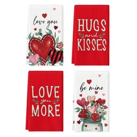 Artoid Mode Leaves Flower Vase Love Heart Valentine's Day Kitchen Towels Dish Towels, 18x26 Inch Wedding Farmhouse Decoration Hand Towels Set of 4