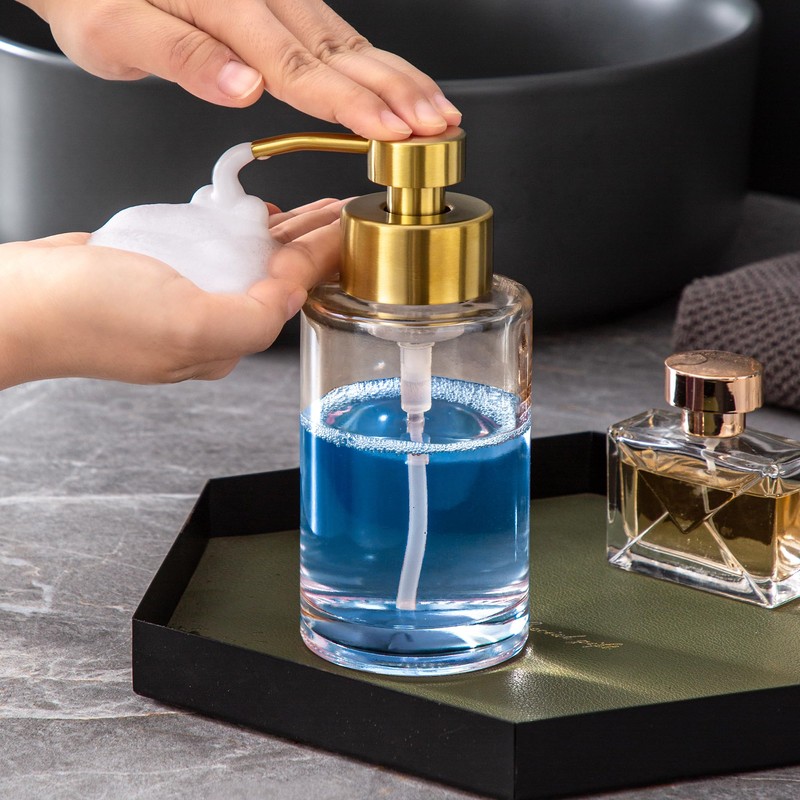 Enra Gold Foaming Soap Dispenser, 12oz Thick Glass Bathroom &