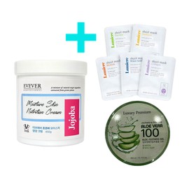 Eveever Jojoba Moisture Nutrition Cream 450g Large Capacity + 5 Mask Packs + Aloe Vera Soothing Gel 300ml / 이브에버 조조바 모이스처 영양크림 450g 대용량+마스크팩 5매+알로에베라 수딩젤300ml