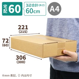 Earth Cardboard ID0406 Cardboard, 60 Size, Pack of 100, 11.8 x 8.5 x 2.4 inches (300 x 215 x 60 mm), Cardboard, 2.4 inches (60 cm), A4, Shallow Type, Packing