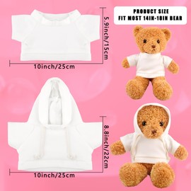 20 Pcs Sublimation Blank Bear Clothes Stuffed Animal Toy White Clothing Include 10 Pcs Teddy Bear Blank Shirt and 10 Pcs Teddy Bear White Hoodie for 14-18 Inch Stuffed Bears Dolls DIY (Color Style 1)