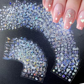 HANNEA® 30 hojas de pegatinas de uñas aurora, pegatinas holográficas de luna y estrella autoadhesivas, calcomanías de arte de uñas diy, accesorios de decoración para mujeres y niñas