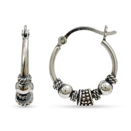 LeCalla 925 Sterling Silver Oxidized Balinese Hoops Earring Jewelry | Lightweight Bali Style Ring Hoop Earrings for Women