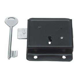 75mm 3" Press Lock Black - Face Fixing Door / Gate / Shed Lock with 1 Key