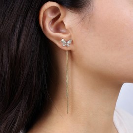 TseanYi CZ Butterfly Chain Earrings Gold Crystal Butterfly Earrings Long Chain Tassel Earrings Small Butterfly Dangle Rhinestone Earrings Sparkly Crystal Earrings