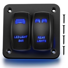 GOOACC 2 Gang Rocker Switch Panel LED Light Bar Switch Rear Lights Switch 12 24V DC Blue Switches 5Pin ON Off Pre-Wired Toggle Switch Panel for Cars ATVs UTVs,2 Years Warranty