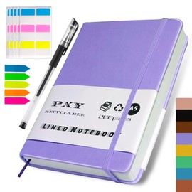 Luxury Premium Lined Journal Notebook, 200 Pages Real 100 GSM Thick Paper Notebooks for Work, Notebooks College Ruled A5 8.5x5.8In- Ideal for Writing, School(with 1 Gel Pen&100&30 Sticky Tabs) Purple