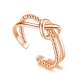 Loutade Silver Women's Rings, 925 Sterling Silver Open Adjustable Rings, Double Silver Open Rings Infinity, Simple Silver Knot Rings, Stackable Open Knuckle Finger Rings for Women Girls, Sterling