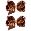 4in Brown Embroidered Ribbon Thank Give Turkey Hair Bow Clip