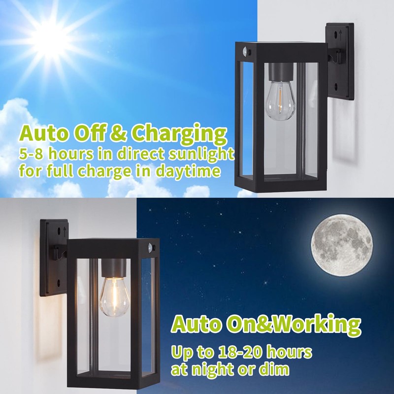MDENLT 2 Pack Solar Porch Lights Outdoor,Solar Wall Lights with