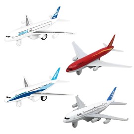 OPVXZAD Pack of 4 Mini Aeroplane Models Made of Metal Children's Toy Passenger Planes with Pull Back Function Educational Toy for Boys Travel Theme Birthday Gift and Party Decoration