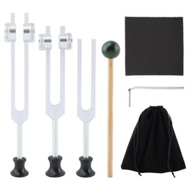 Tuning Fork Set (128Hz 256Hz 512Hz) Chakra Set with Reflex Hammer for Healing Chakra Set,Tuning Forks for Healing,Music,Yoga,Musical Instruments, Meditation Accessories