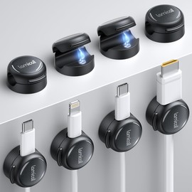 8Pack Magnetic Cord Organizer Cable Clips - Lamicall [Crystal-Clear] Desk Cable Managment for Phone Charging Cord, Strong Adhesive Wire Holder for Home Office Desk Nightstand, Organizer Accessories