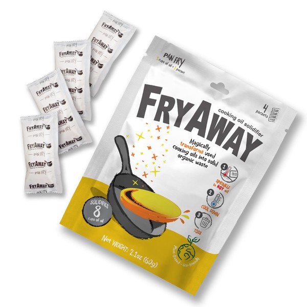 FryAway Pan Fry Polvo Solidificador de Aceite para Eliminar Aceite de Cocina – Endurecedor de Aceite 100 % Vegetal – Solidifica Hasta 500 mL por Uso – 4 Usos, 2 Litros de Aceite de Cocina por Pack