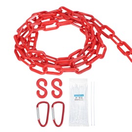 MECCANIXITY Plastic Chain 5 Ft/1.53 M, Safety Chain Red Plastic Chain Link Barrier with Zip Ties Buckle and S-Hooks for Crowd Control Queue Line Fence Decoration