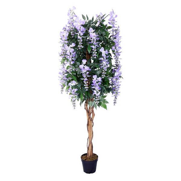 AMERIQUE 5 Feet Gorgeous Blooming Wisteria Artificial Tree, Lavender, Pre-Potted with Nursery Pot, Real Touch Tech.