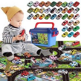 Mini coche de juguete de fricción,carritos para niños, coche de juguete con caja de almacenamiento y mapa, Adecuado para niños y niñas de 4 años en adelante,Es un gran regalo de cumpleaños o Navidad.
