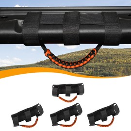 Hoolcar 4 x Roll Bar Grab Handles Paracord Grip Handles Compatible with 1955-2023 Jeep Wrangler YJ TJ JK JKU JL JLU & Gladiator JT, Black & Orange, Interior Accessories