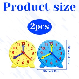 Eophmi Learn to Tell The Time Clock 2pcs Teaching Clocks for Children Kids Clock Learn to Tell The Time Diameter 10cm, Ages 4+ (Yellow，Blue)