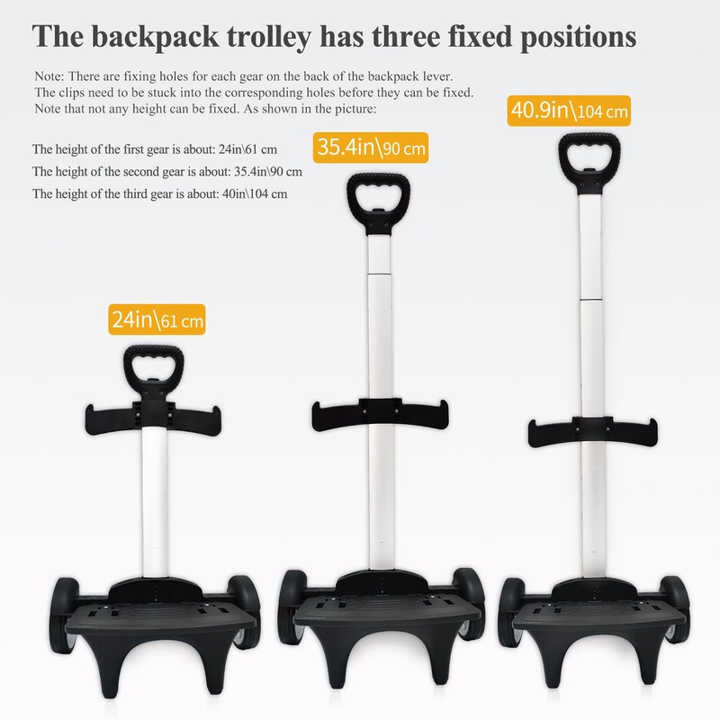 Backpack Trolley, Wheeled Cart with Noiseless Large Wheels Aluminium Alloy