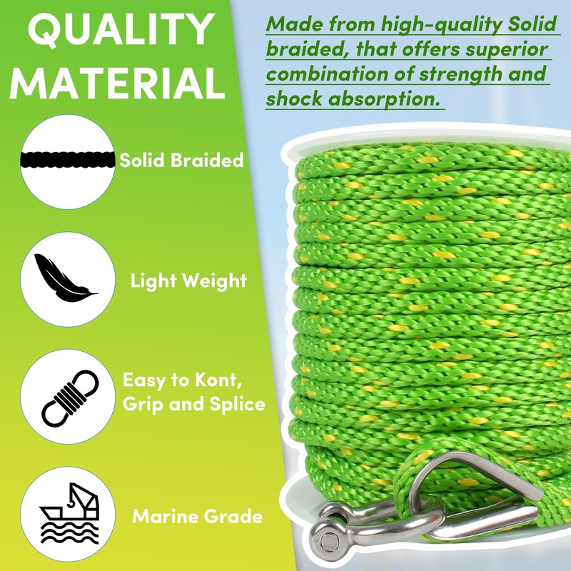 Premium Anchor Rope 100 ft x 3/8 inch, Solid Braid