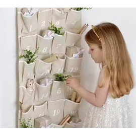 Modern, Farmhouse Home Decor Hanging Countdown Canvas Christmas Wall Advent Pocket Calendar, 40 x 18 in.