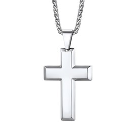 Bestyle Mens Necklace Cross Necklaces Stainless Steel Necklace Cross Chain Silver Cross Pendant for Men Stainless Steel Chains Religious Christian Confirmation First Communion Jewelry