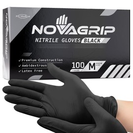 Novagrip JFA Medical Disposable Powder Free Latex Free Black Nitrile Gloves - Box of 100 (Medium)