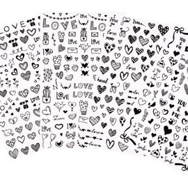 Black Red Heart Nail Art Stickers,8 Sheets Valentines Day Love Heart Nail Decals for Acrylic False Nails