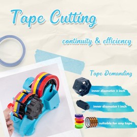 Blue Heat Tape Dispenser -for Pre-Cut Sublimation | Heat-Resistant, Heat Transfer, Heat Press | Thin Double-Sided and Clear Tape, 1 '' & 3'' Core, Semi-Automatic Tape Dispenser with Compartment Slots