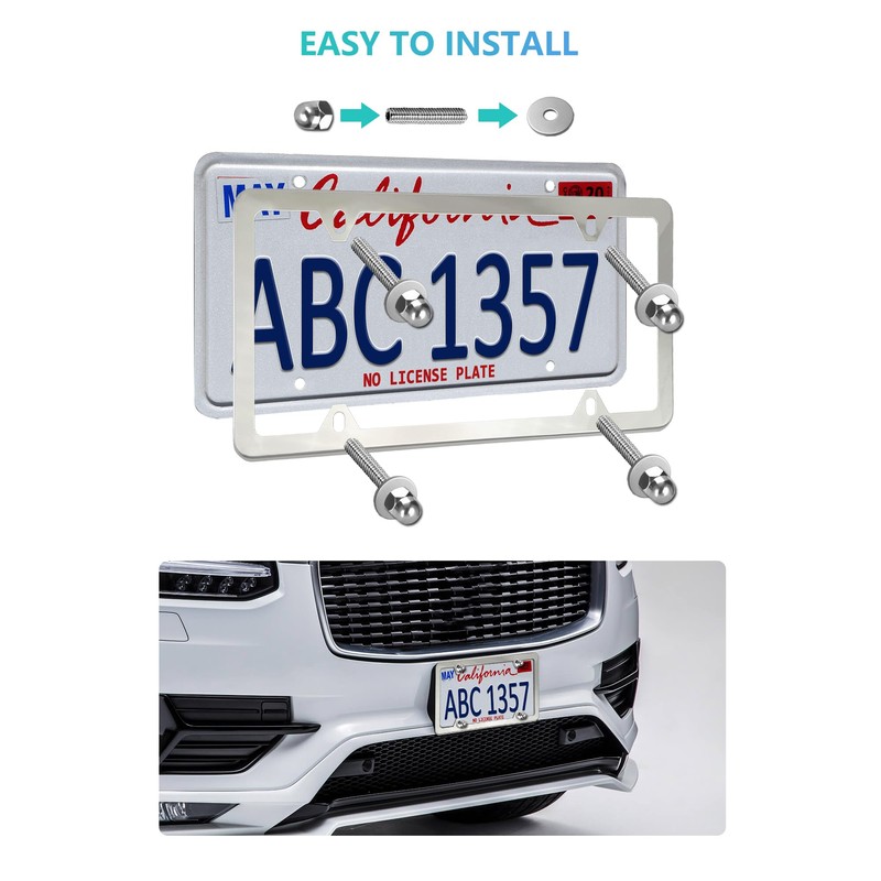 NJNYLLC Stainless Steel License Plate Frames for Volvo, 2 Pack