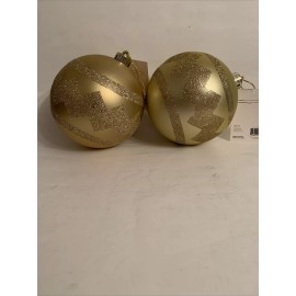 Holiday Living 2 Large 6” Christmas Tree Balls Plastic Gold Tone