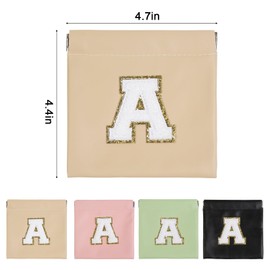 AIBFRID 4 PCS Small Initial Makeup Bag for Purse Mini Portable Cosmetic Bags for Women Coin Purse Lipstick Cosmetic Accessories Organizer Small Travel Kit Storage Pouch (A, Middle (4.7” W x 4.5” H))