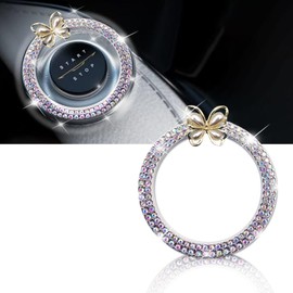 ALITTLEBYLIFE Cat Opal Butterfly Crystal Double Diamond Engine Start Ring Decals, Car Push Start Button Cover/Sticker, Key Ignition Knob Bling Ring, Bling Car Interior Accessories for Women,Colorful