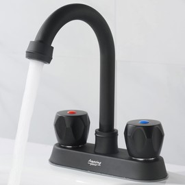 AMAZING FORCE 2 Handle Bathroom Sink Faucet, Centerset Bathroom Faucet with Pop-Up Sink Drain Stainless Steel with Overflow, Supply Utility Hose for Laundry Vanity, Matte Black 1.2 GPM