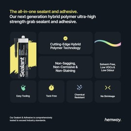 Hemway - Construction All-in-One Hybrid Polymer Sealant & Adhesive - Crystal Clear | Transparent, Waterproof & Paintable | 300 ml (3 Pack)