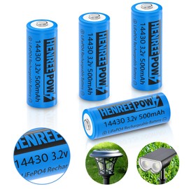 Henreepow 14430 3.2v Rechargeable Solar Batteries, 500mAh LiFePO4 Lithium Phosphate Battery for Outdoor Solar Garden Lights, Shaver, Flashlight, Toothbrush (4pack-Not AA Size)