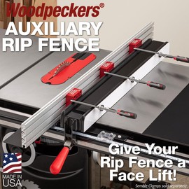 Woodpeckers Auxiliary Rip Fence, 36 Inch Job Site Table Saw Fence Extension, Infeed or Outfeed Support, T-Track Slots, Clamping Blocks - ARF-BSCS