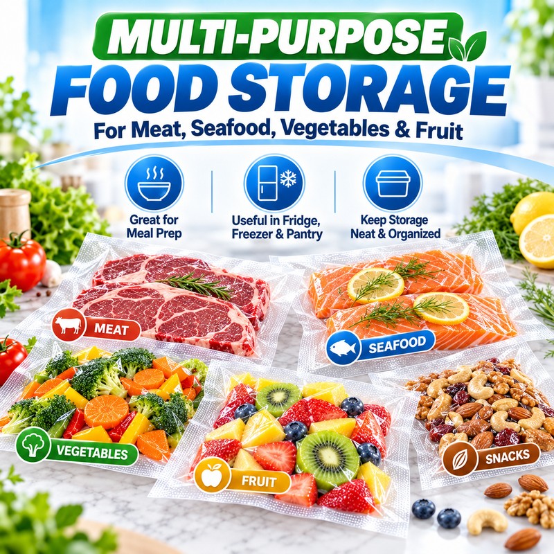 50-Pack Vacuum Food Storage Bags for Food Preservation – Reusable