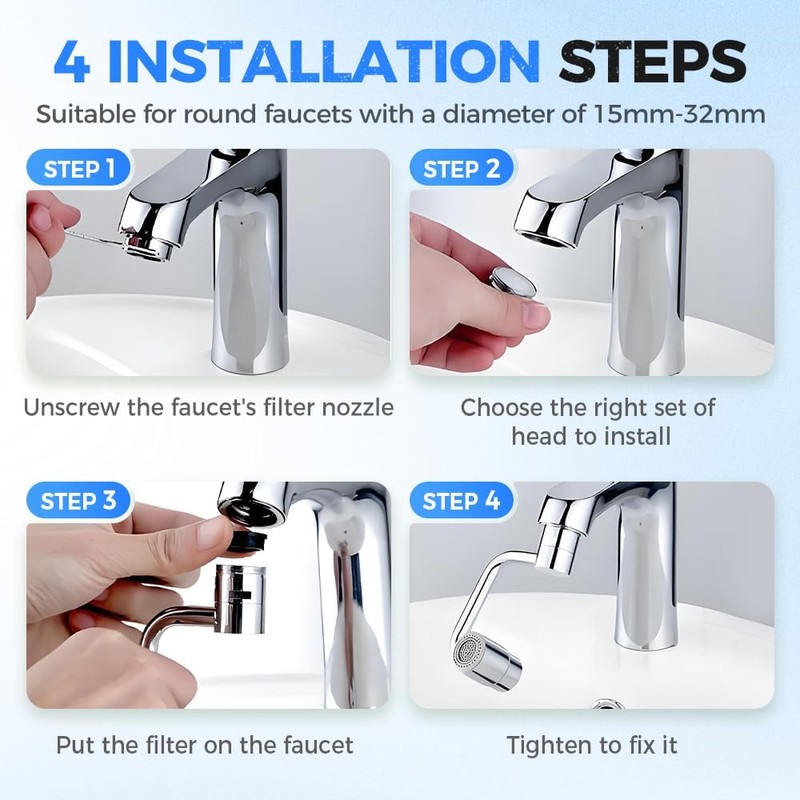 Extensor de Grifo Giratorio 1080°, Regulador de Flujo de Agua