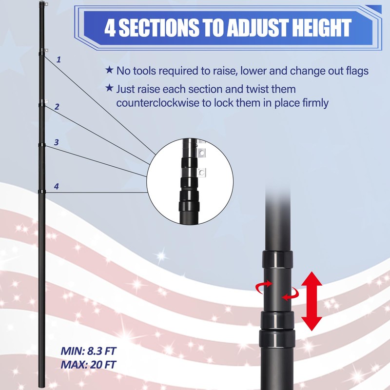 Gientan 20FT Telescopic Flag Pole Kit, Heavy Duty Aluminum Telescoping