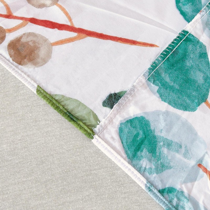 Jemiipee Double Fitted Sheet Green Tropical Leaves Pattern, 30 cm