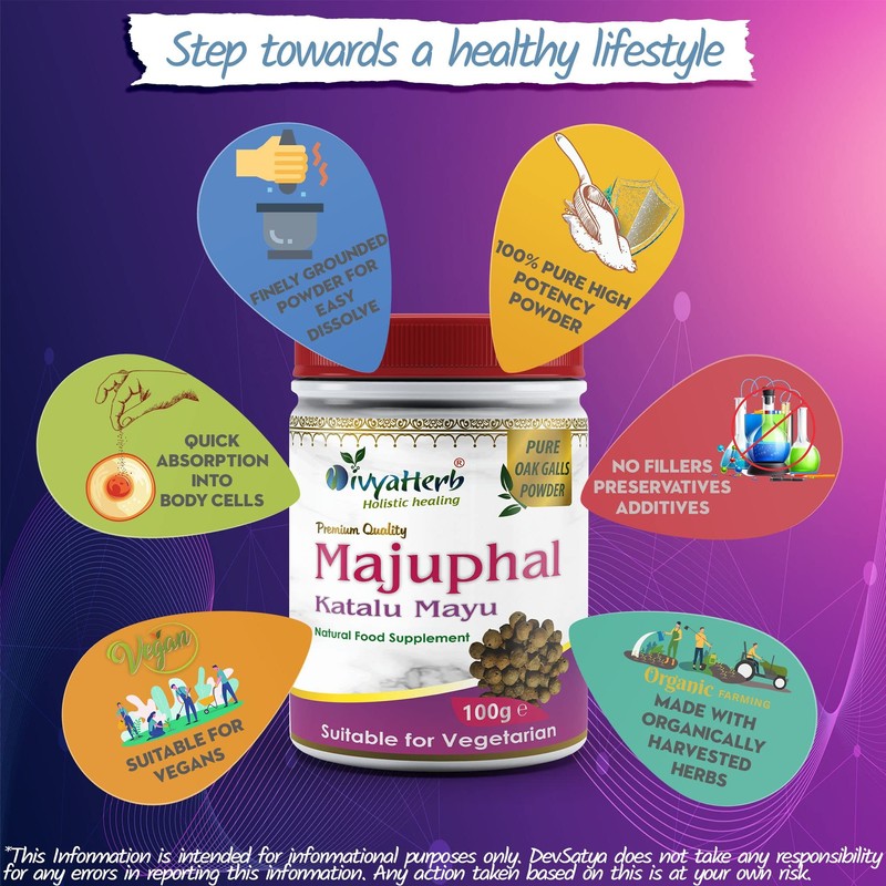 DivyaHerb Majuphal (Katalu Mayu) Powder, Natural, 100 grm (Pack of
