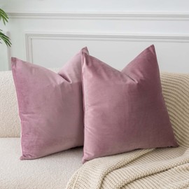JUSPURBET Pink Purple Velvet Throw Pillow Covers 14x14 Inches Set of 2 with Zipper,Decorative Soft Solid Pillow Covers for Couch Bed Sofa