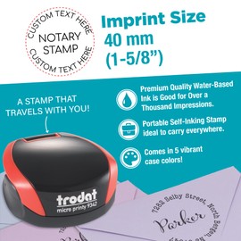 MaxMark Round Notary Pocket Stamp for State of Oklahoma - Self Inking Portable Stamp - 1-5/8" (40mm) - Black Case