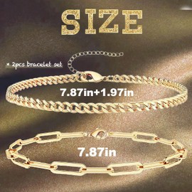 YCCHN Gold Bracelets for Women Waterproof, 14K Real Gold Jewelry Sets for Women Trendy Thin Dainty Stackable Cuban Link Paperclip Chain Bracelet Pack Fashion Accessories Gifts for Women(Fashion)