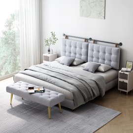 BSHOMGI King Headboard Headboards for Adjustable Beds Backboard Wall Mounted Headboard with Gray Button Tufting Hanging Head Board for Bedroom(Gray, King)