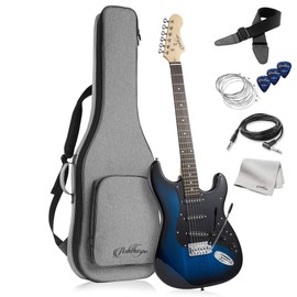 Ashthorpe 39-Inch Electric Guitar (Black-Black), Full-Size Guitar Kit with Padded Gig Bag, Tremolo Bar, Strap, Strings, Cable, Cloth, Picks